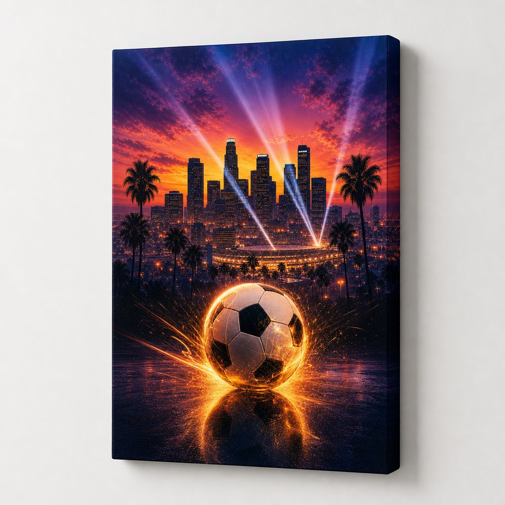 Los Angeles soccer wall art right side wrapped canvas edge