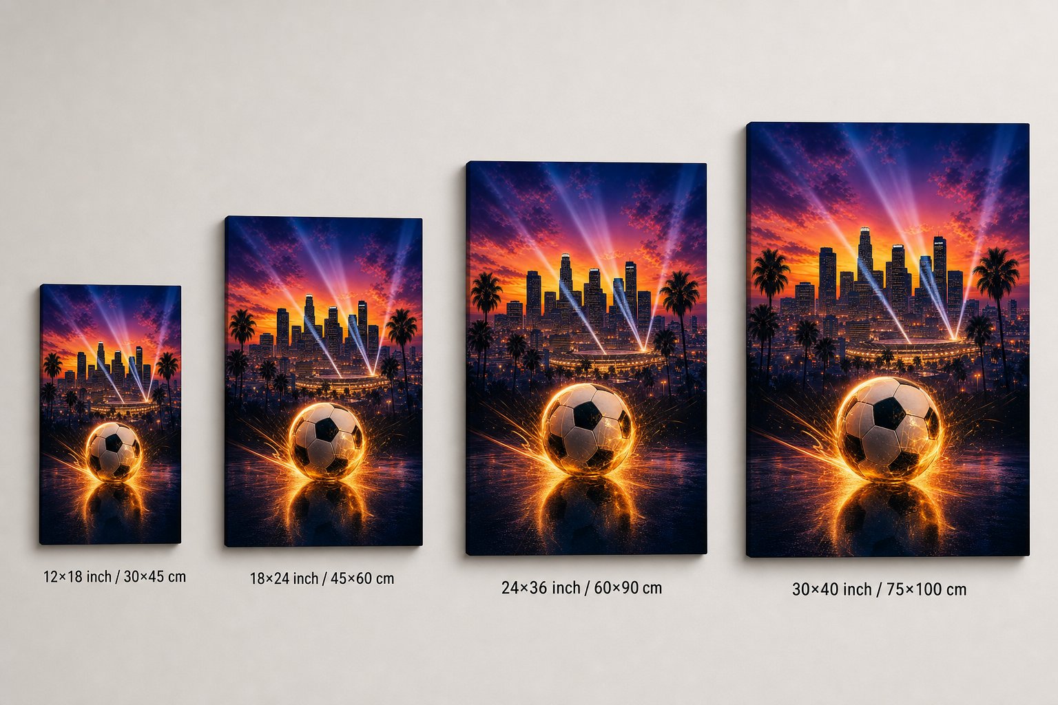 Los Angeles soccer wall art canvas size comparison