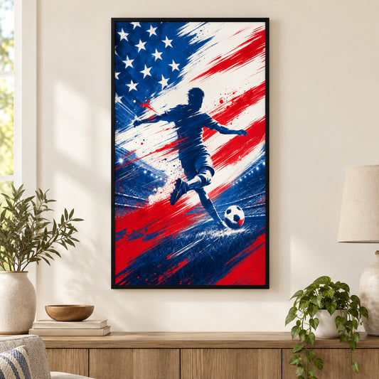 USA Abstract Soccer Canvas Painting for Game Room Decor | black_independent_close