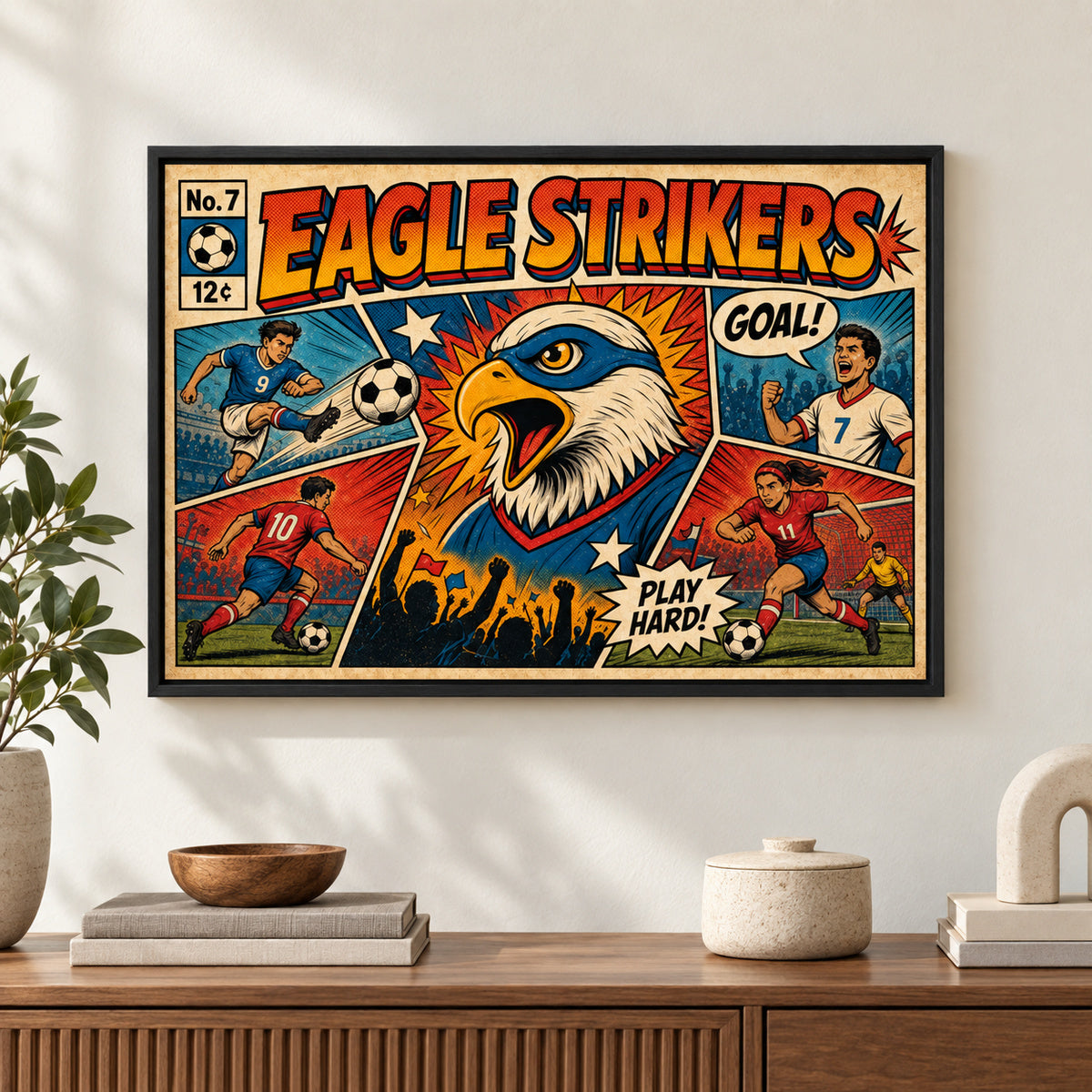 Eagle Strikers Retro Soccer Canvas Painting Wall Decor | black_independent_close