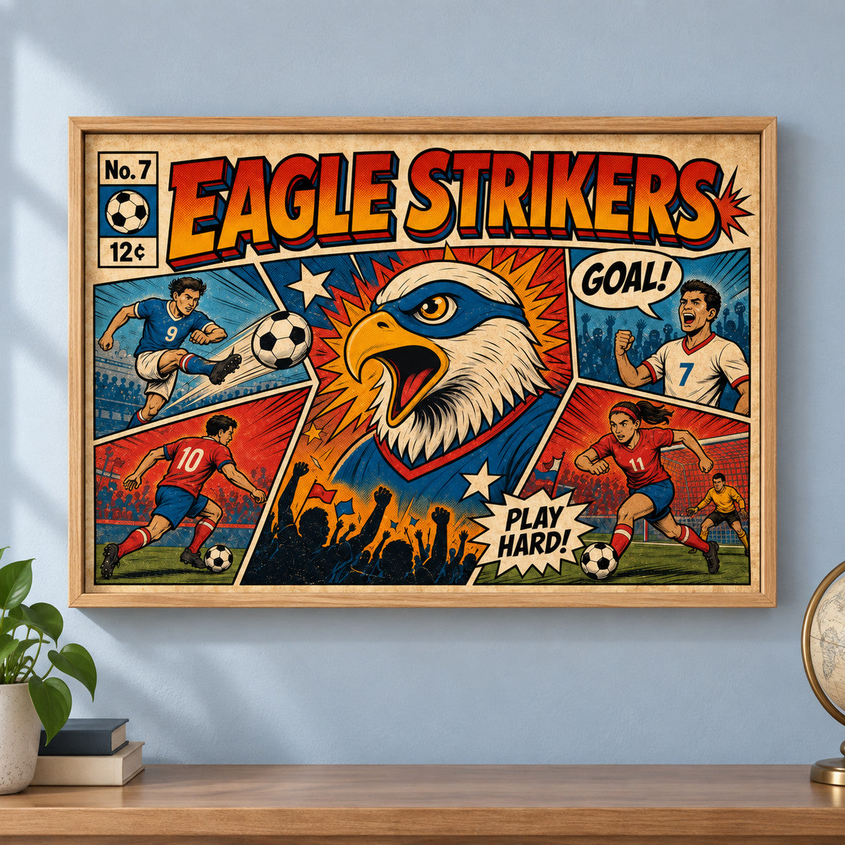 Eagle Strikers Retro Soccer Canvas Painting Wall Decor | brown_independent_close