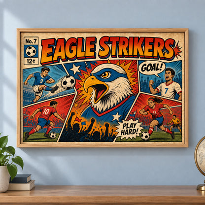 Eagle Strikers Retro Soccer Canvas Painting Wall Decor | brown_independent_close
