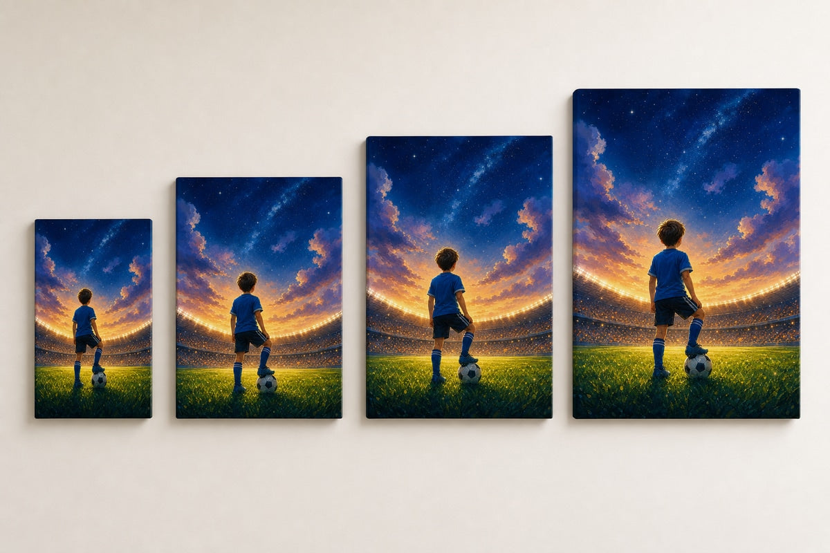 Dream Big Soccer Boy Canvas Wall Art canvas size comparison