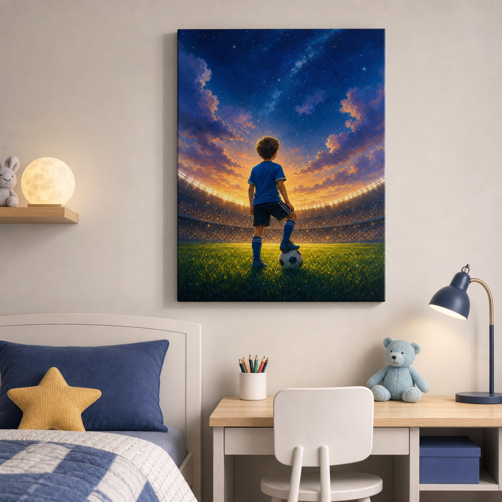 Dream Big Soccer Boy Canvas Wall Art 18×24 inch wrapped canvas wall mockup