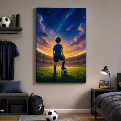 Dream Big Soccer Boy Canvas Wall Art 24×36 inch wrapped canvas wall mockup
