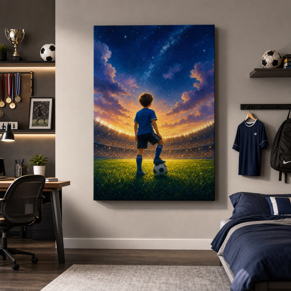Dream Big Soccer Boy Canvas Wall Art 30×40 inch wrapped canvas wall mockup