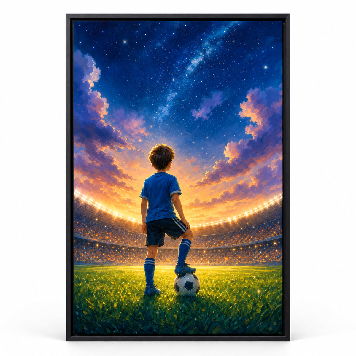 Dream Big Soccer Boy Canvas Painting for Game Room Decor | black_sku
