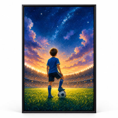 Dream Big Soccer Boy Canvas Painting for Game Room Decor | black_sku