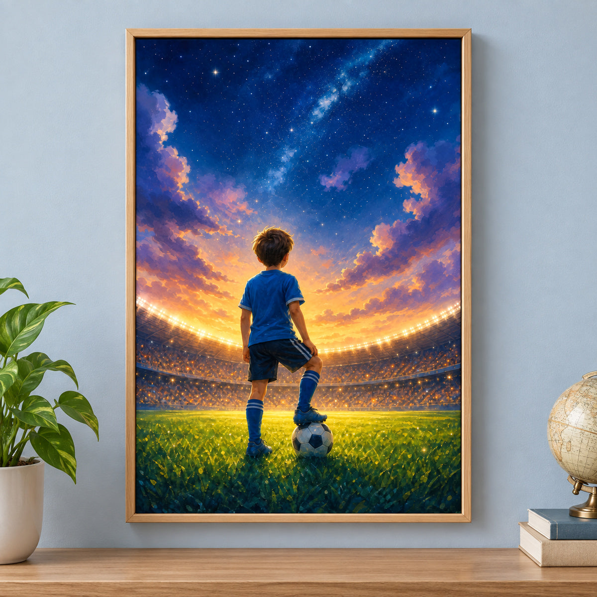 Dream Big Soccer Boy Canvas Painting for Game Room Decor | brown_independent_close