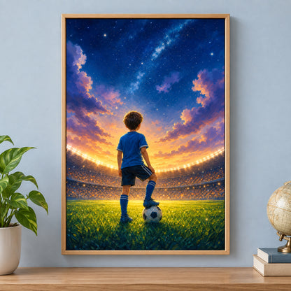 Dream Big Soccer Boy Canvas Painting for Game Room Decor | brown_independent_close