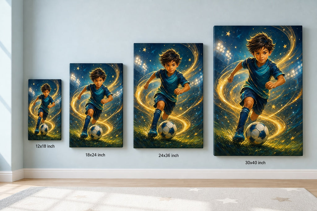 Future Soccer Star Wall Art Canvas canvas size comparison