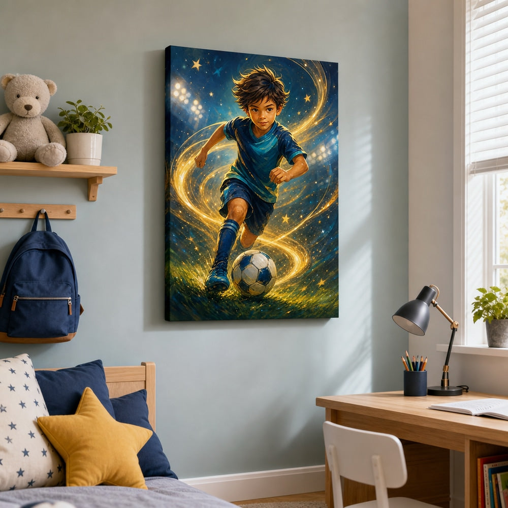 Future Soccer Star Wall Art Canvas 18×24 inch wrapped canvas wall mockup