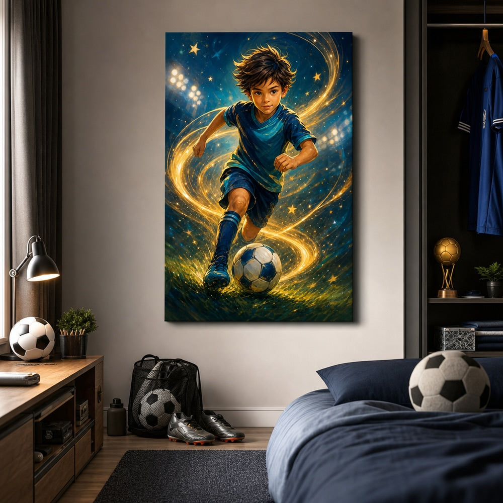 Future Soccer Star Wall Art Canvas 24×36 inch wrapped canvas wall mockup