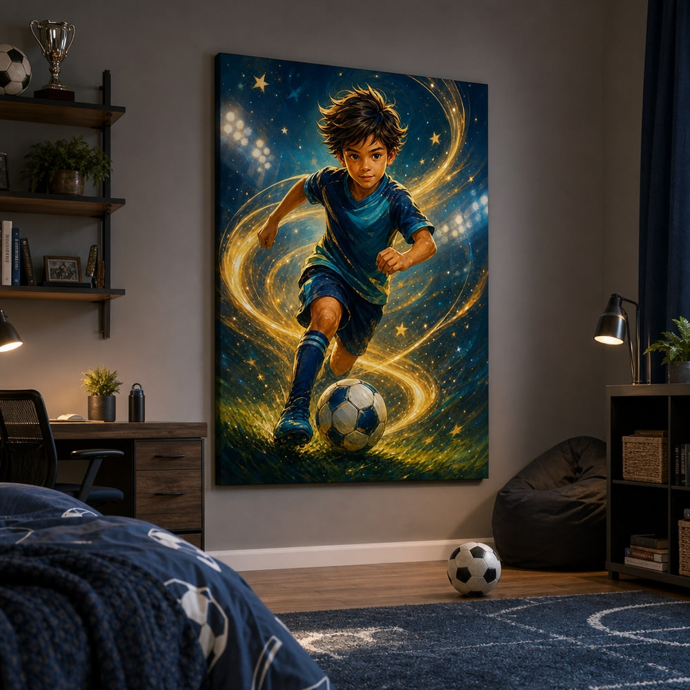 Future Soccer Star Wall Art Canvas 30×40 inch wrapped canvas wall mockup