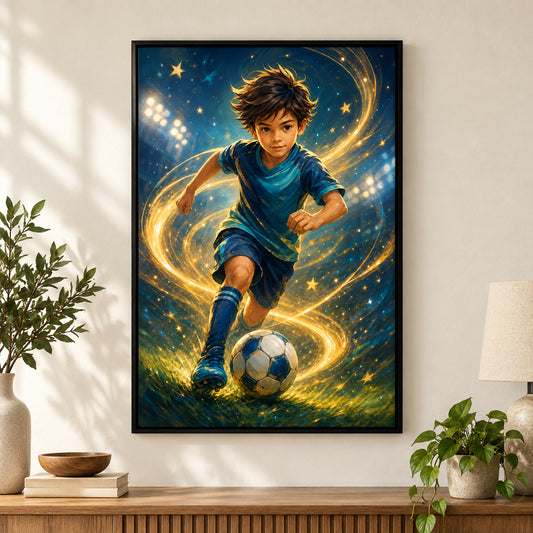 Future Soccer Star Canvas Painting for Game Room Decor | black_independent_close