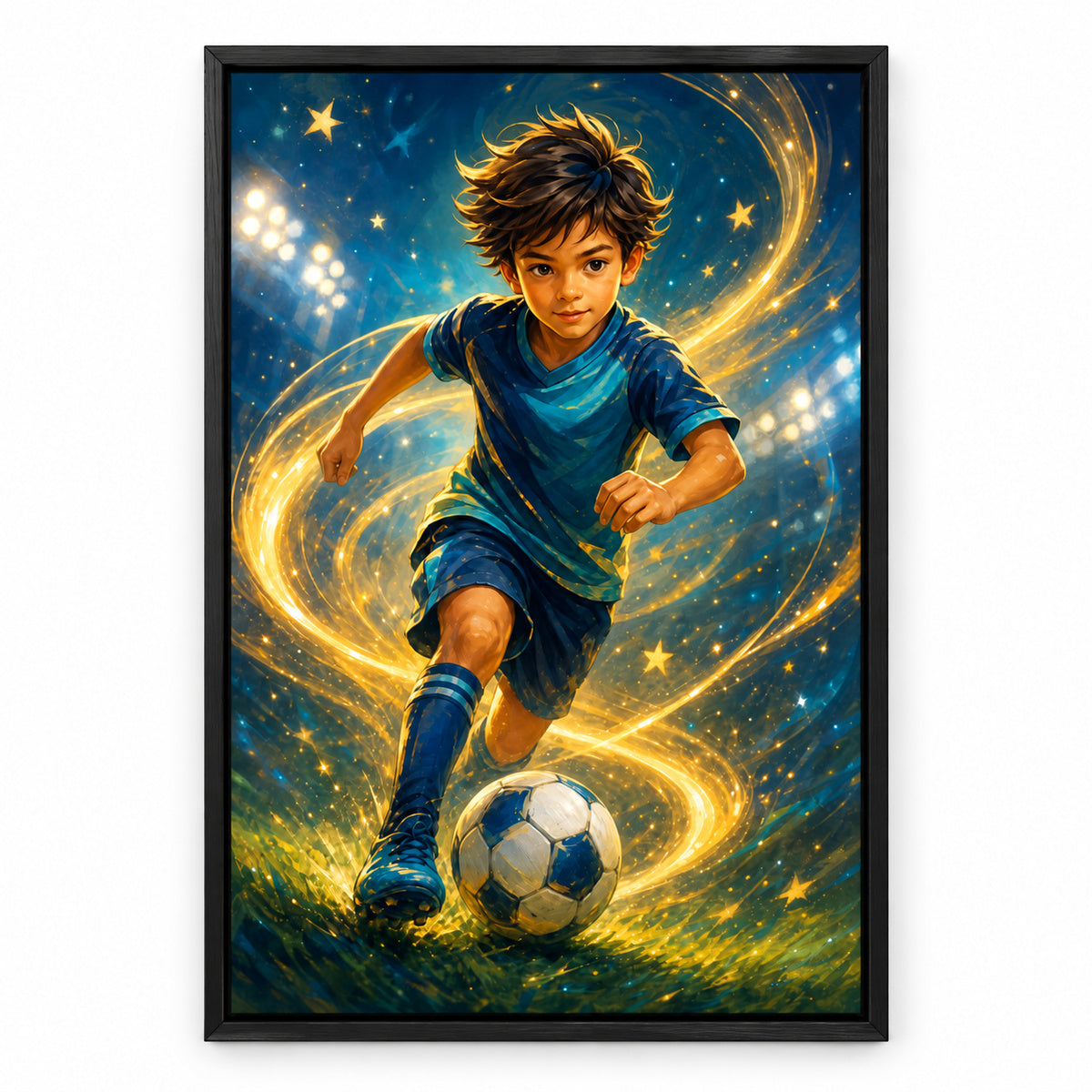 Future Soccer Star Canvas Painting for Game Room Decor | black_sku