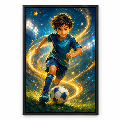 Future Soccer Star Canvas Painting for Game Room Decor | black_sku