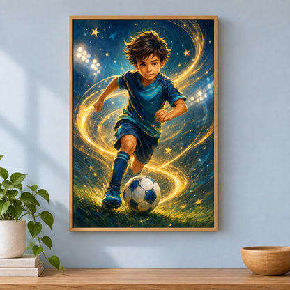 Future Soccer Star Canvas Painting for Game Room Decor | brown_independent_close