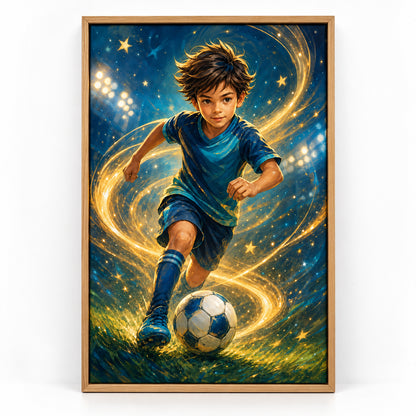 Future Soccer Star Canvas Painting for Game Room Decor | brown_sku
