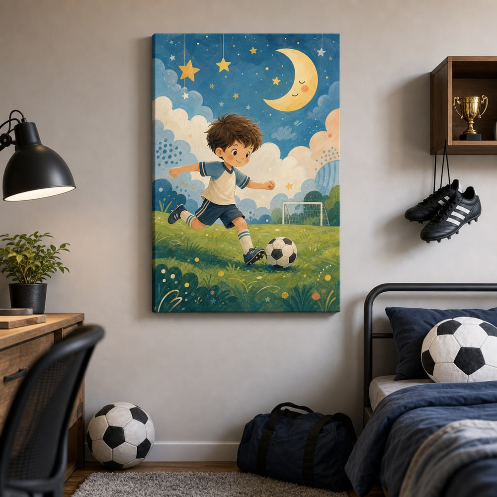 Kids Soccer Room Decor Canvas Wall Art 24×36 inch wrapped canvas wall mockup
