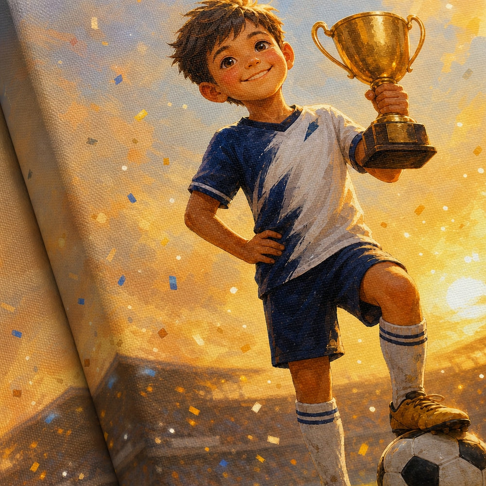 Little Champion Football Canvas Wall Art canvas print detail