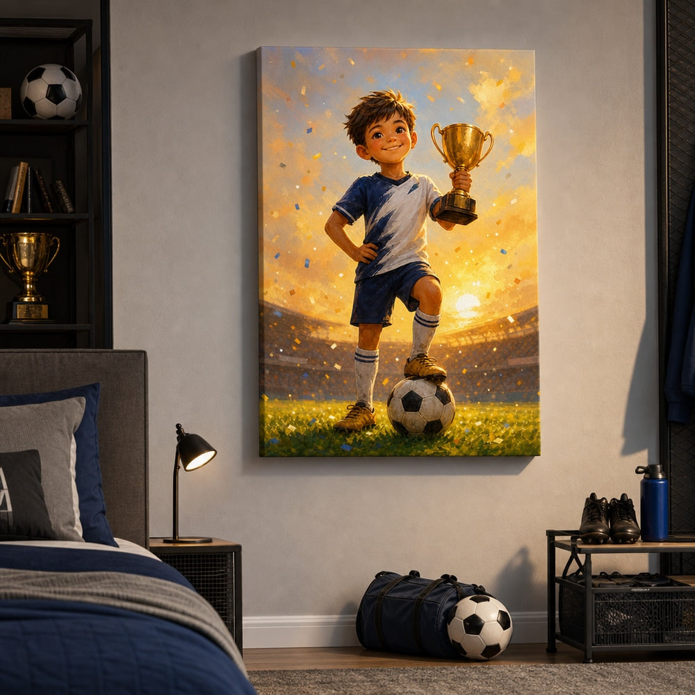 Little Champion Football Canvas Wall Art 24×36 inch wrapped canvas wall mockup