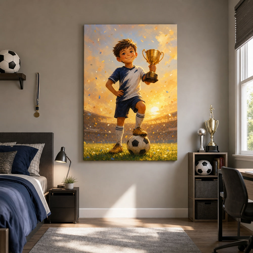 Little Champion Football Canvas Wall Art 30×40 inch wrapped canvas wall mockup