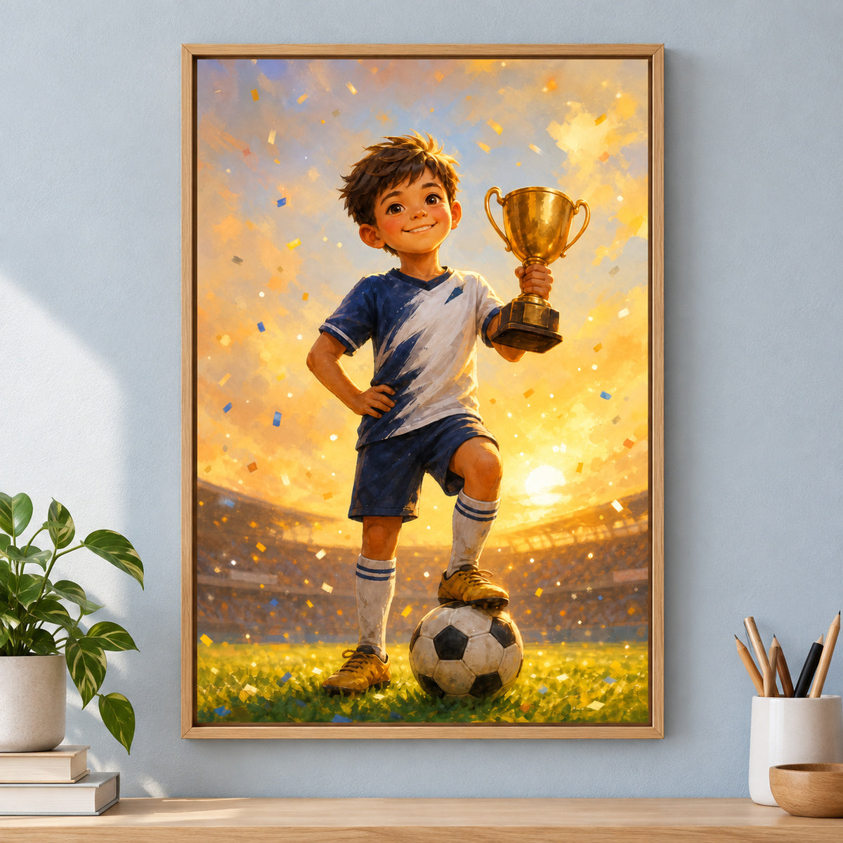 Little Champion Football Canvas Painting for Game Room Decor | brown_independent_close