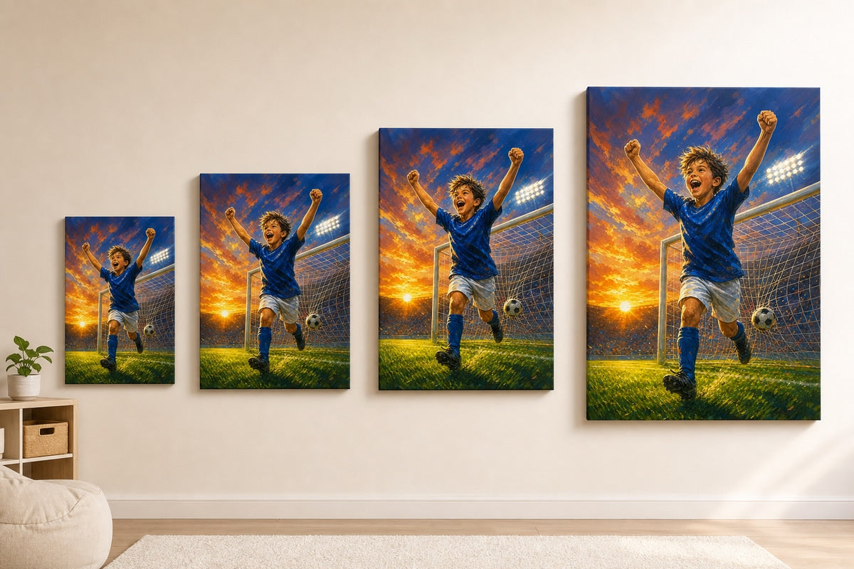 Soccer Goal Celebration Canvas Wall Art canvas size comparison