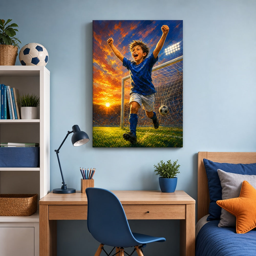 Soccer Goal Celebration Canvas Wall Art 18×24 inch wrapped canvas wall mockup