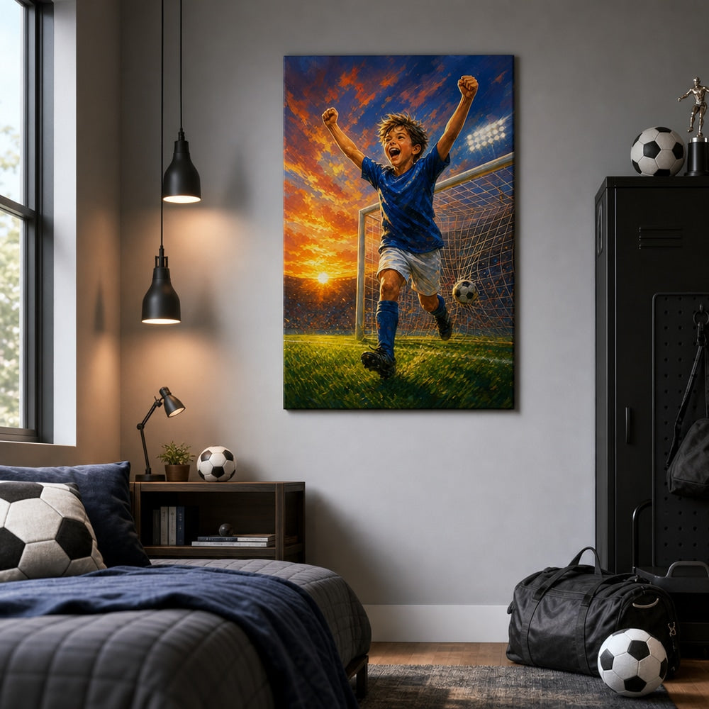 Soccer Goal Celebration Canvas Wall Art 24×36 inch wrapped canvas wall mockup