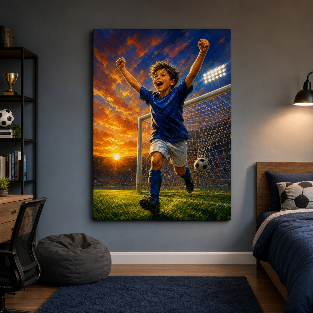Soccer Goal Celebration Canvas Wall Art 30×40 inch wrapped canvas wall mockup