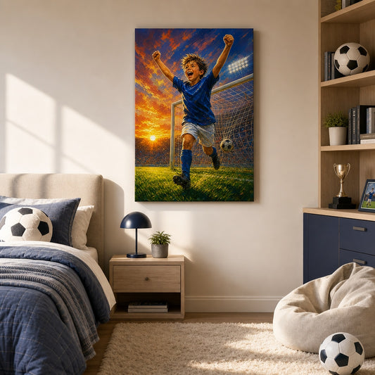Soccer Goal Celebration Canvas Wall Art kids room wall mockup