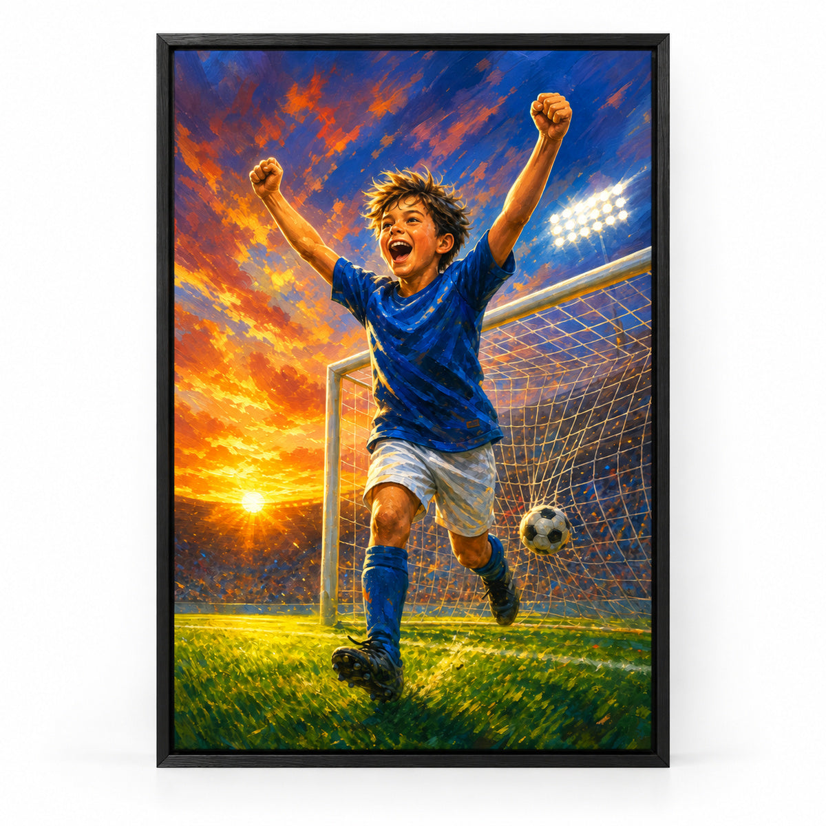 Soccer Goal Celebration Canvas Painting for Game Room Decor | black_sku