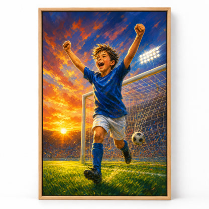 Soccer Goal Celebration Canvas Painting for Game Room Decor | brown_sku