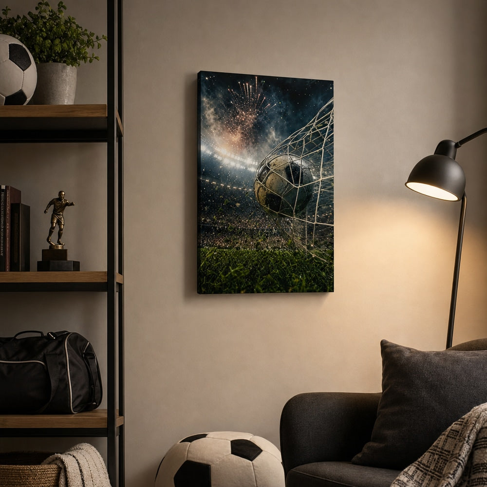 Last Minute Goal Soccer Canvas Wall Art 12×18 inch thin wrapped canvas wall mockup