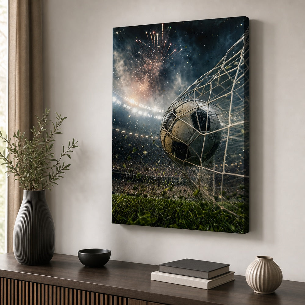 Last Minute Goal Soccer Canvas Wall Art 18×24 inch wrapped canvas wall mockup