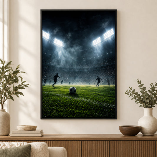 Stadium Lights Soccer Canvas Painting for Game Room Decor | black_independent_close