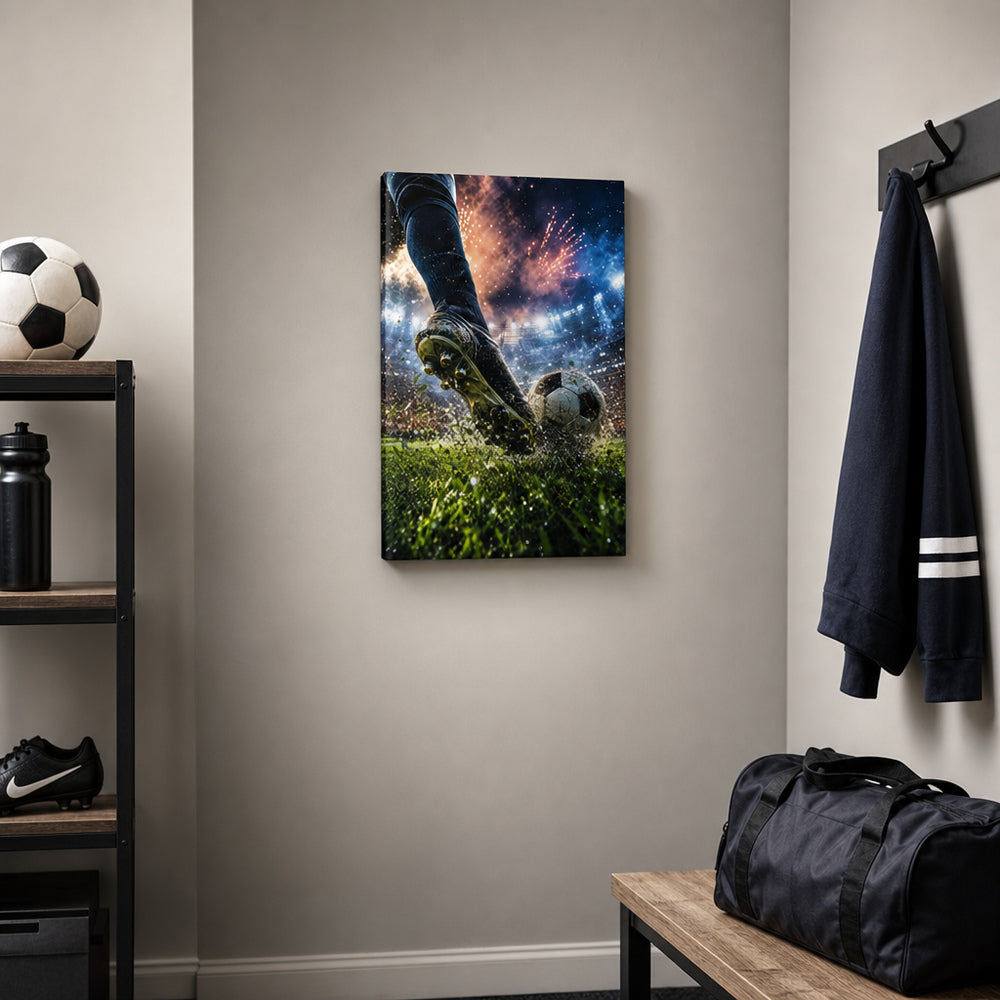 Match Day Energy Soccer Canvas Wall Art 12×18 inch thin wrapped canvas wall mockup
