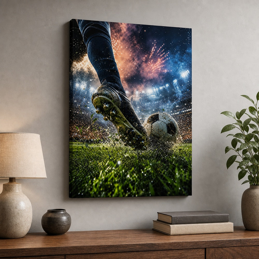 Match Day Energy Soccer Canvas Wall Art 18×24 inch wrapped canvas wall mockup