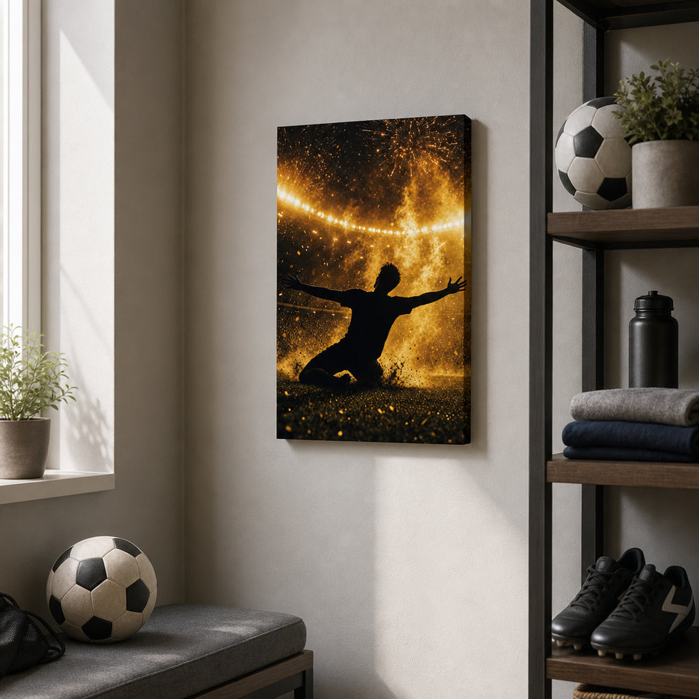 Victory Moment Soccer Canvas Wall Art 12×18 inch thin wrapped canvas wall mockup