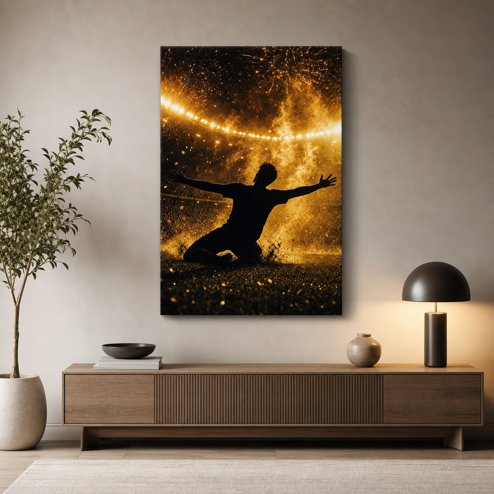 Victory Moment Soccer Canvas Wall Art 18×24 inch wrapped canvas wall mockup