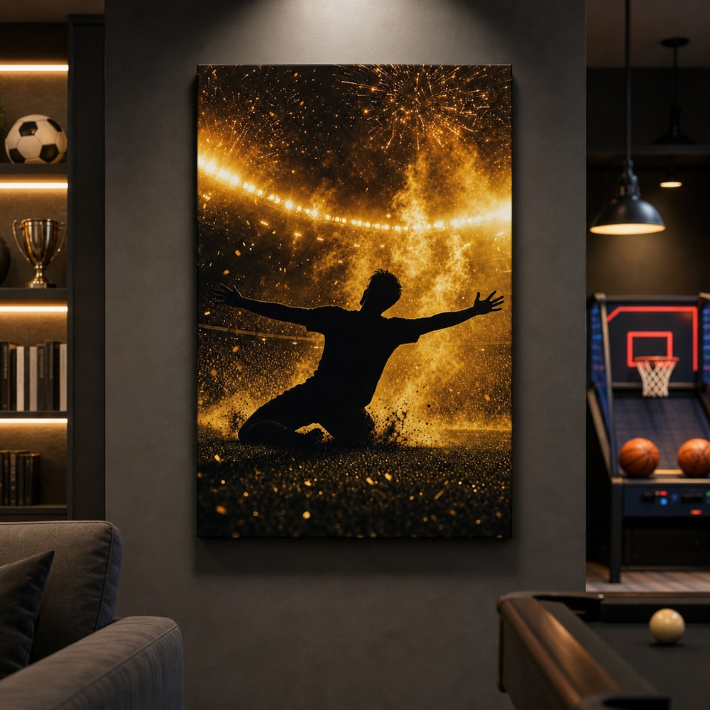 Victory Moment Soccer Canvas Wall Art 24×36 inch wrapped canvas wall mockup