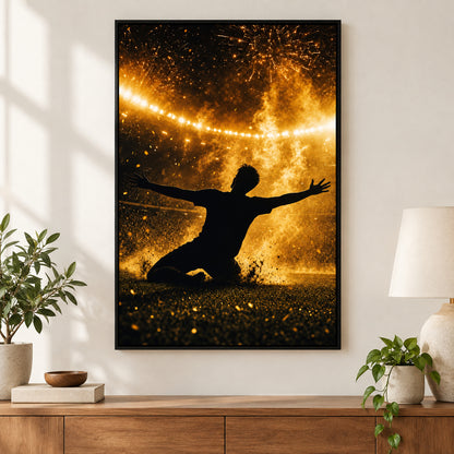 Victory Moment Soccer Canvas Painting for Game Room Decor | black_independent_close