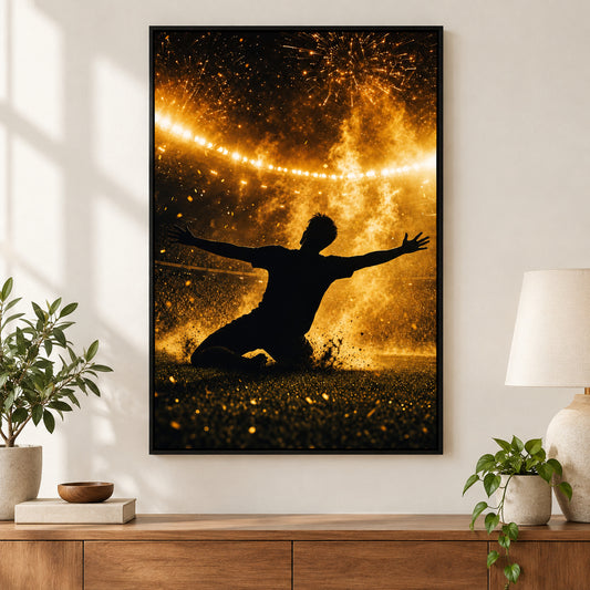 Victory Moment Soccer Canvas Painting for Game Room Decor | black_independent_close