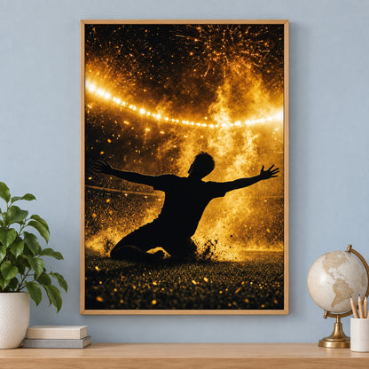 Victory Moment Soccer Canvas Painting for Game Room Decor | brown_independent_close