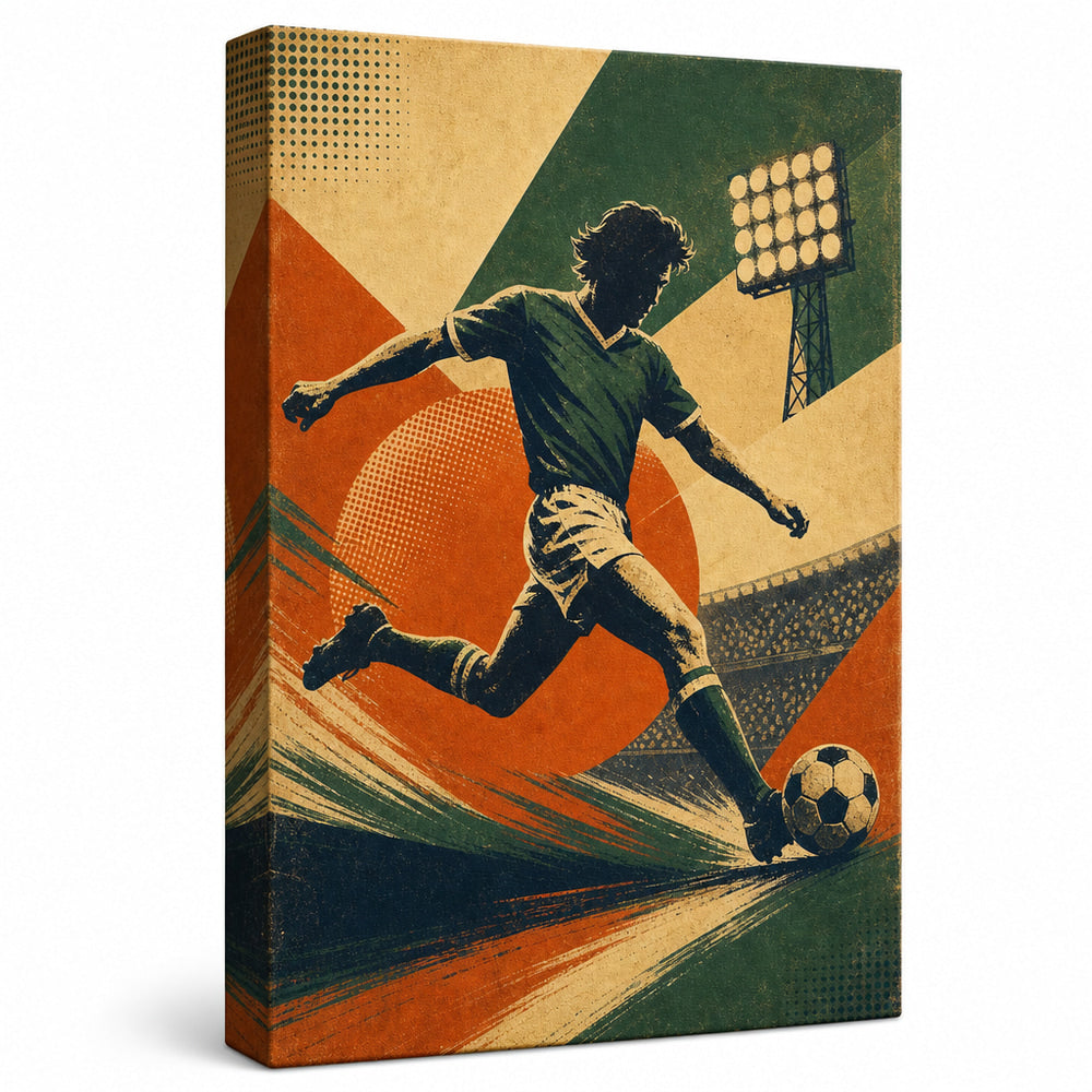 Vintage Soccer Poster Canvas Wall Art left side wrapped canvas white background main image