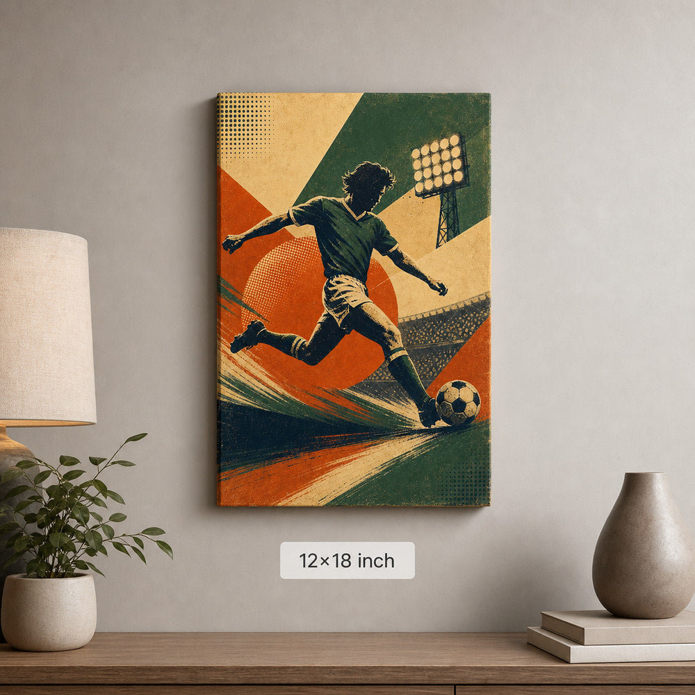 Vintage Soccer Poster Canvas Wall Art 12×18 inch thin wrapped canvas wall mockup
