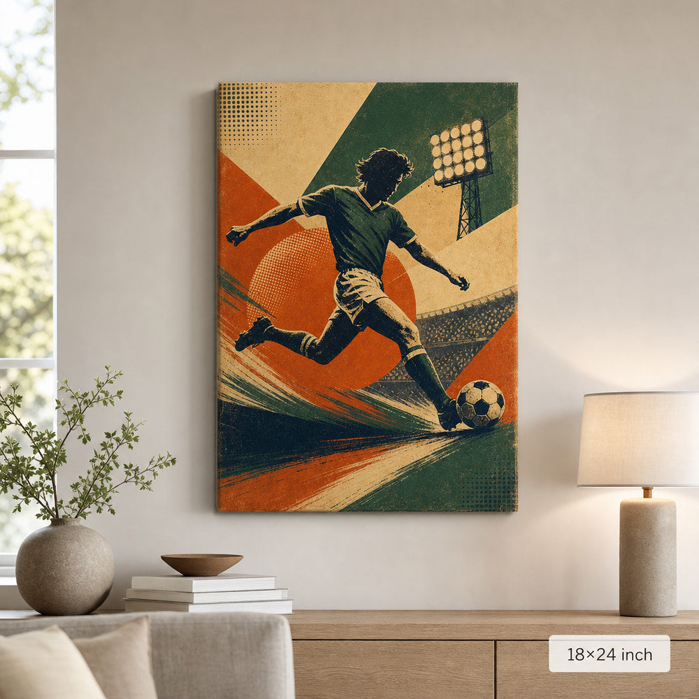 Vintage Soccer Poster Canvas Wall Art 18×24 inch wrapped canvas wall mockup