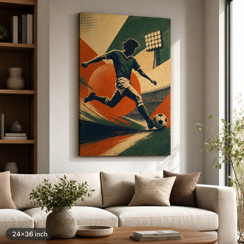 Vintage Soccer Poster Canvas Wall Art 24×36 inch wrapped canvas wall mockup